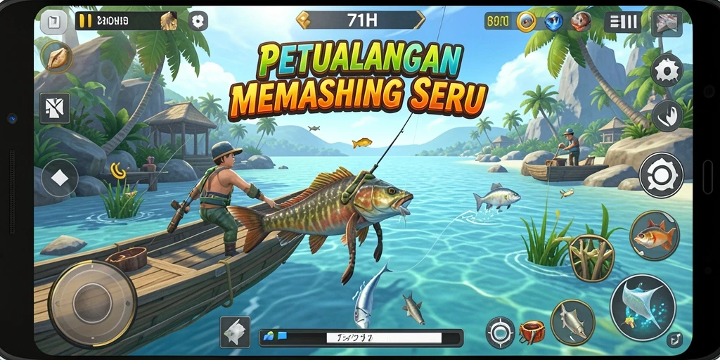 Gameplay memancing yang intens dan realistis dalam 71H.