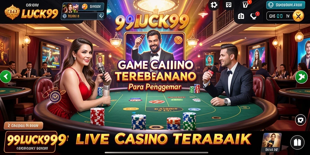 Screenshot gameplay 99LUCK99 menampilkan dealer profesional dan suasana kasino yang hidup.