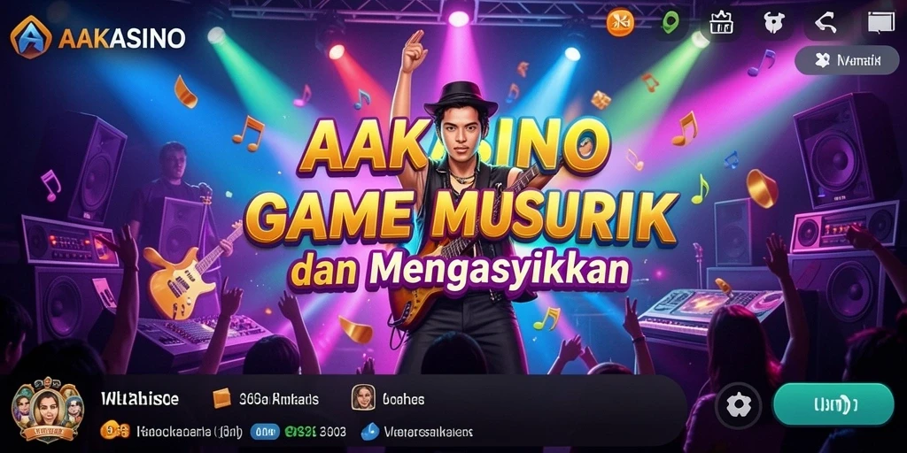 Tampilan gameplay interaktif AAKASINO yang penuh musik.