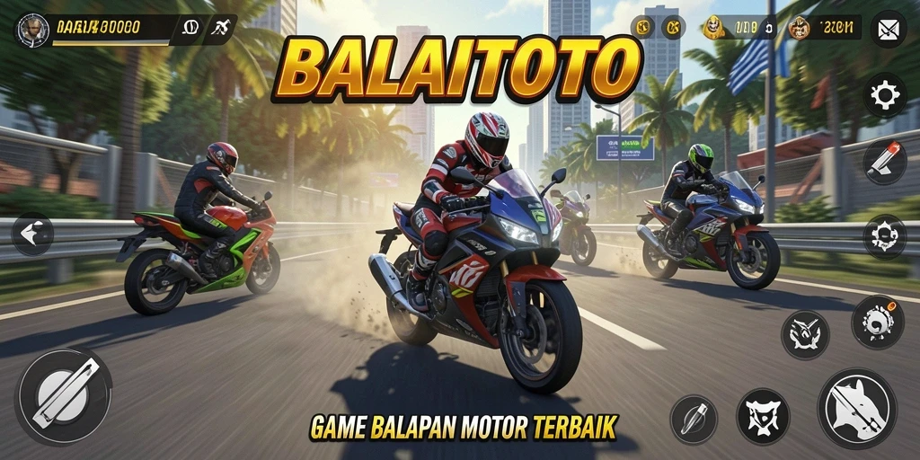 Tampilan gameplay <strong>BALAITOTO</strong> yang mendebarkan saat balapan motor.