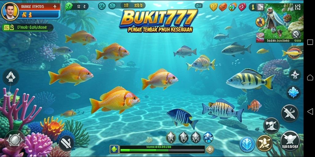 Tampilan screenshot BUKIT777 menampilkan aksi menembak ikan yang seru.