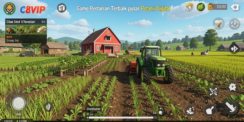 Tampilan gameplay C8VIP yang menampilkan aktivitas bertani yang seru.