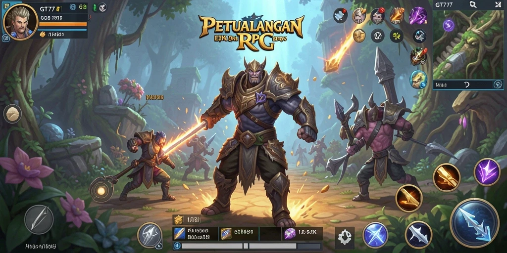Tampilan gameplay menakjubkan dari GT777 dengan pertarungan RPG yang intens.