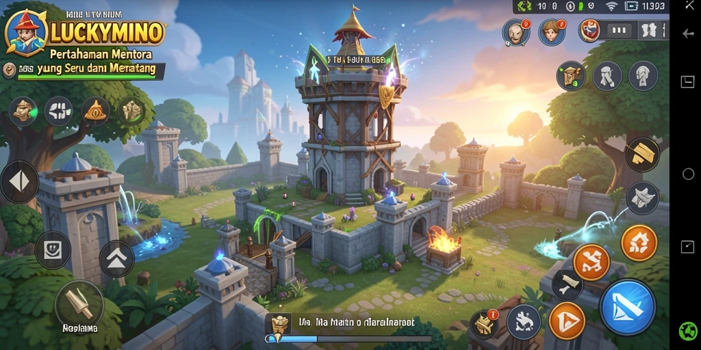 Gameplay mendebarkan di <strong>LUCKYMINO</strong> dengan pertahanan menara yang strategis.