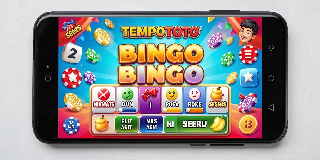 Tampilan gameplay seru TEMPOTOTO dengan kartu Bingo yang menarik.