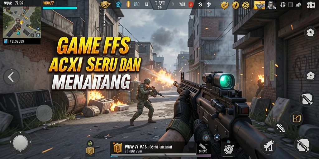 Tangkapan layar WOW77 menampilkan gameplay FPS yang mendebarkan.
